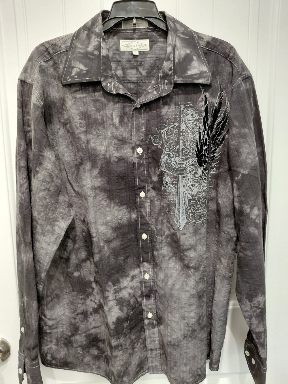 Eighty Eight Men's Tie-Dye Charcoal and Black Button-Up Shirt with Graphic